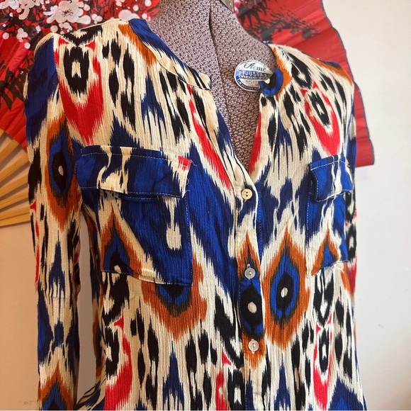 Anthropologie See U Soon Blue Red Orange Blouse - Picture 3 of 8